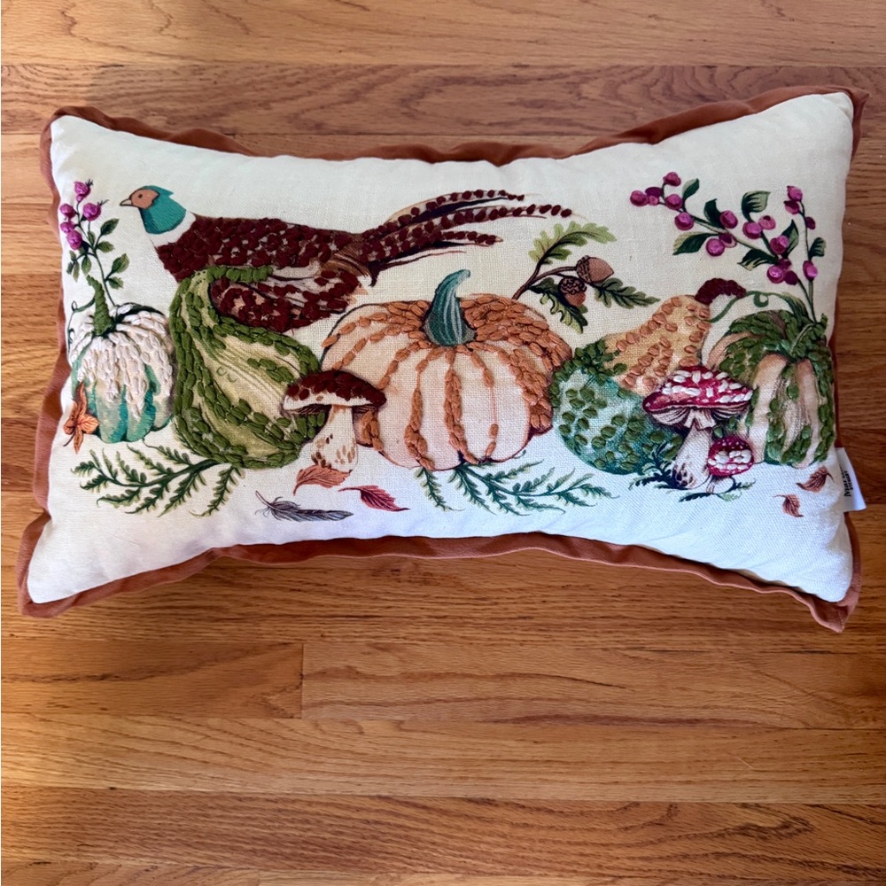 Martha Stewart Embroidered Harvest Scene Pillow, Pheasant Pillow - Picture 3 of 16